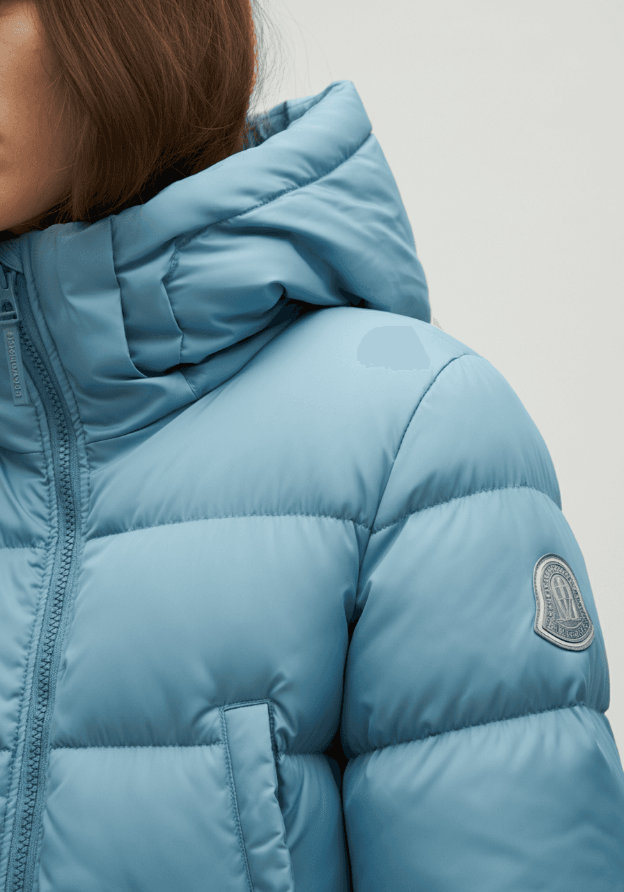 image of a lady in a blue puffer jacket