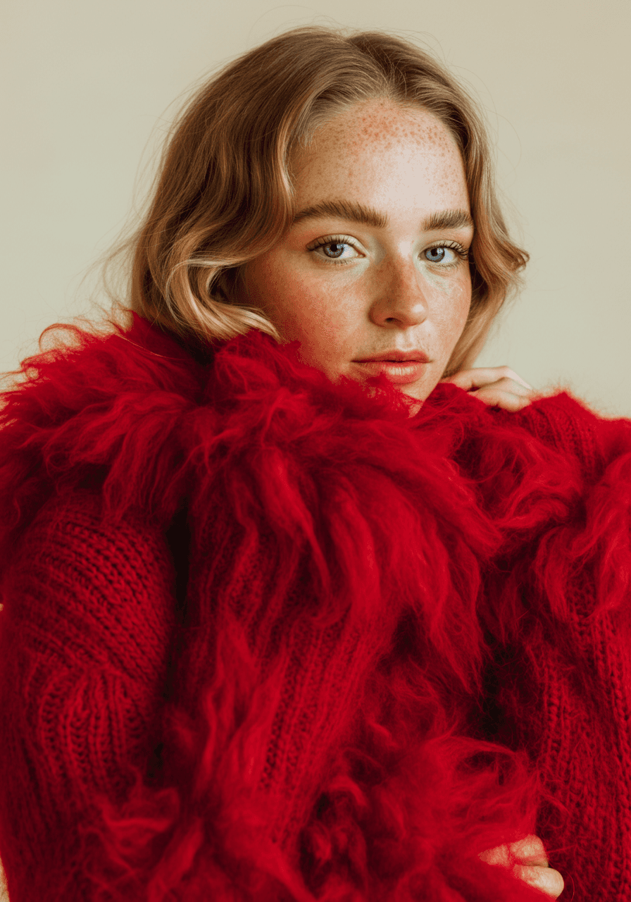 image of a cute girl in a red down